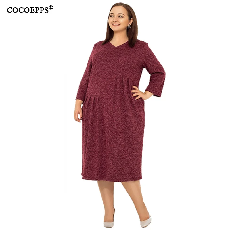 5XL 6XL 2019 женское Повседневное платье большого размера осенне зимнее теплое