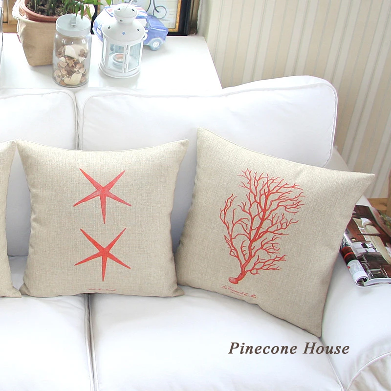 Морской серии из хлопка и льна подушки для дивана украшения дома размером 45*45