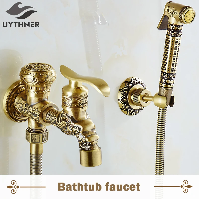 Uythner Antique Brass Dragon Style Wall Mounted Bathroom Bidet Faucet W/ Tap Mixer | Обустройство дома