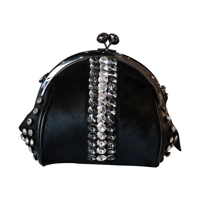 Женская сумка мессенджер Laether через плечо из натурального меха лошади с цепочкой