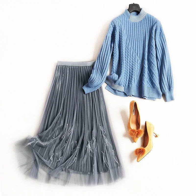 2019 Новый Модный женский комплект из двух предметов зимний свитер + пригородная