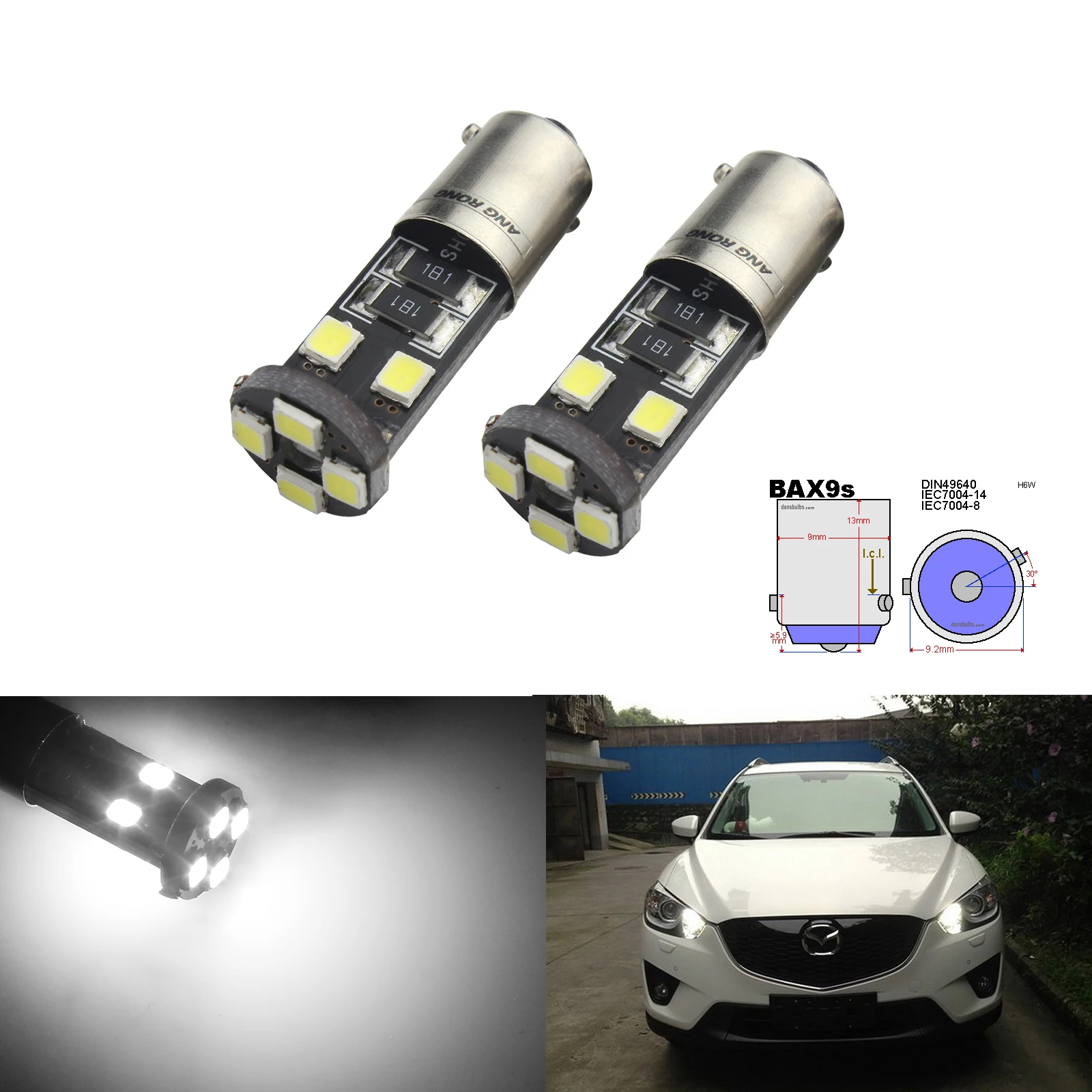 

ANGRONG 2x BAX9S H6W 433 434 Лампы 5 Вт Светодиодные боковые фары дальнего света DRL Canbus Без ошибок Лампа