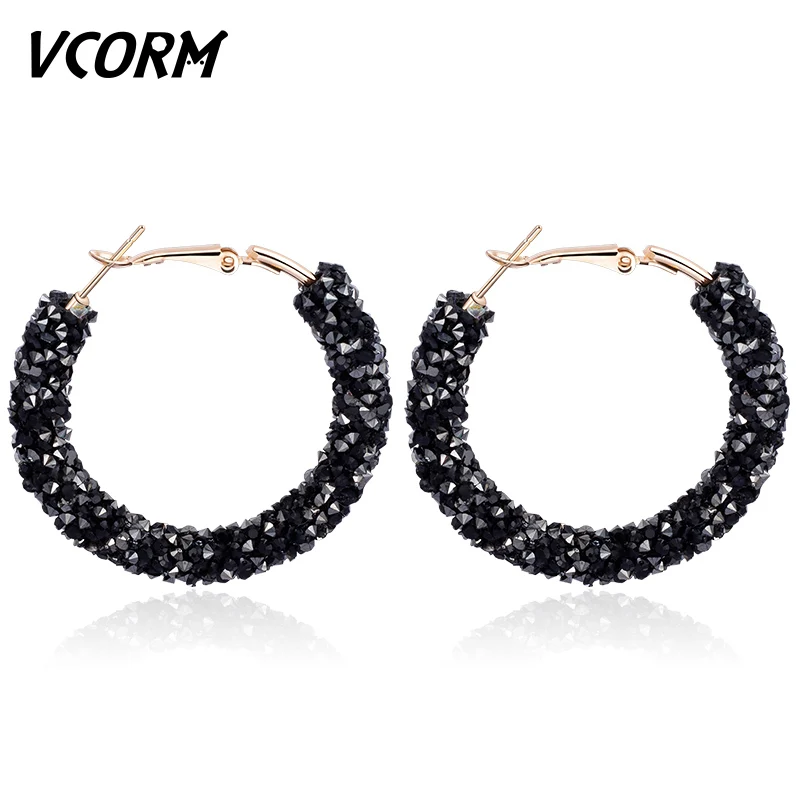 Black VCORM, корейские Круглые Женские серьги с большими кристаллами, женские Модные Винтажные золотые стразы, Женские Висячие серьги, ювелирное изделие - Окраска металла: Black
