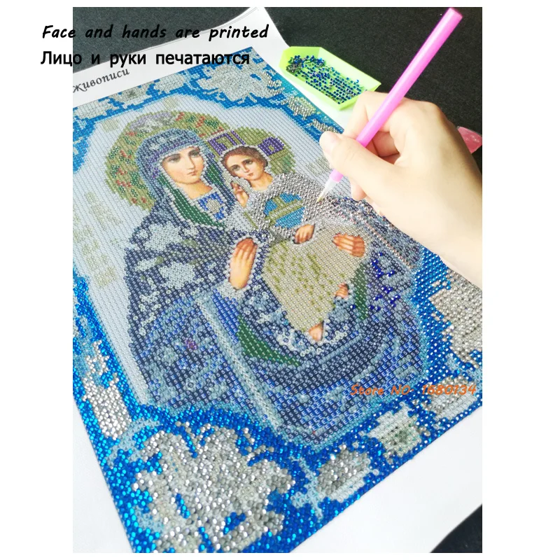 RUBOS diamond painting cross stitch religion blue our lady icon DIY 5D embroidery mosaic 3D drill portrait new style set | Дом и сад