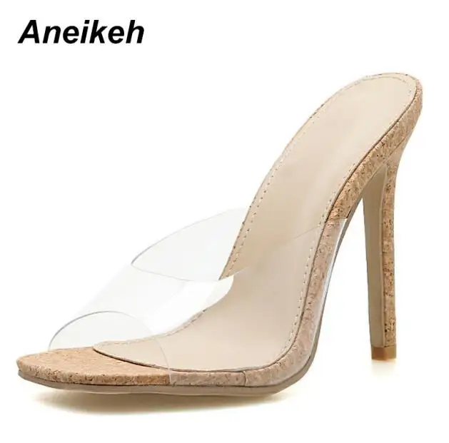 Apricot Aneikeh/Новинка года; выразительные женские шлепанцы из пвх; женские прозрачные шлепанцы на высоком тонком каблуке с квадратным носком и открытым носком; абрикосовый цвет - Цвет: Apricot