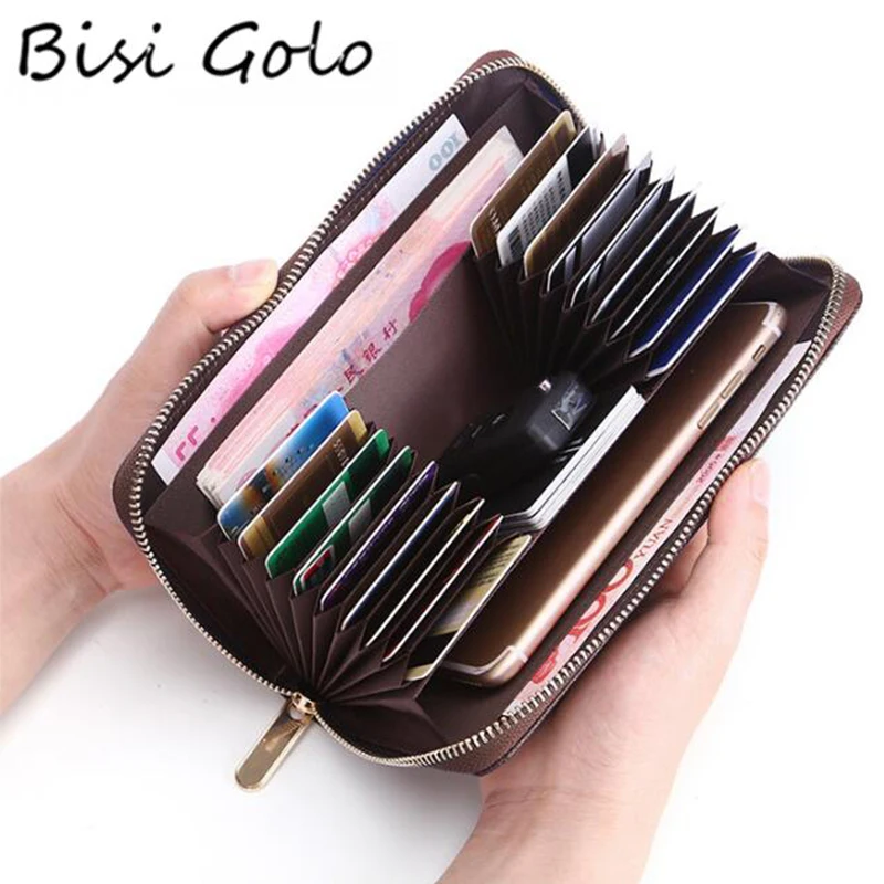 

BISI GORO 2021 Men Multifunctional Card Holders PU Leather Card Wallets Zipper Business Long Luxury Wallet Male Card Package