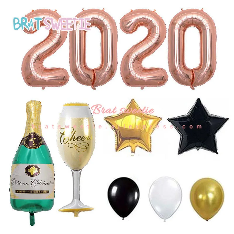 Счастливый новый год 2020 цифра буквенные фольга шарики в виде бутылок шампанского