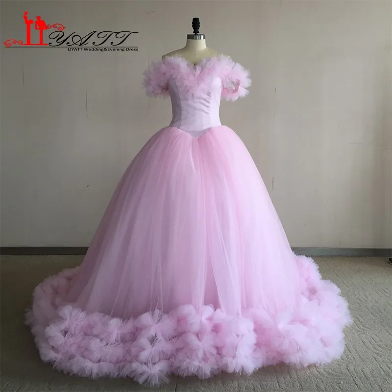 Real Photo Off The Shoulder Baby Pink Flowers Ball Gown Quinceanera Dresses 2017 Tulle Vestidos De 15 Anos Custom | Свадьбы и