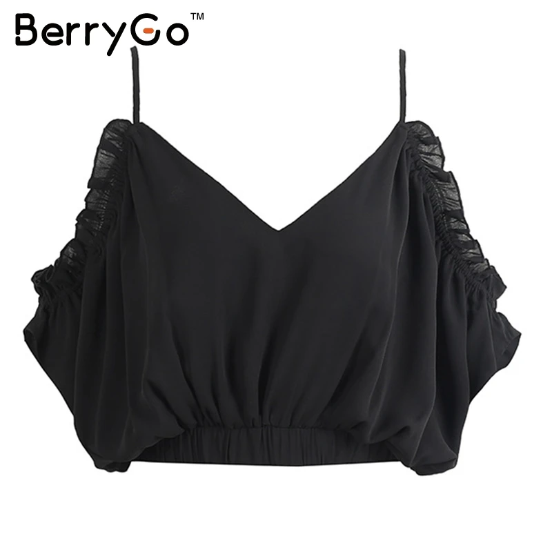 Женская шифоновая блузка с оборками BerryGo белая пляжная на шнуровке эластичный