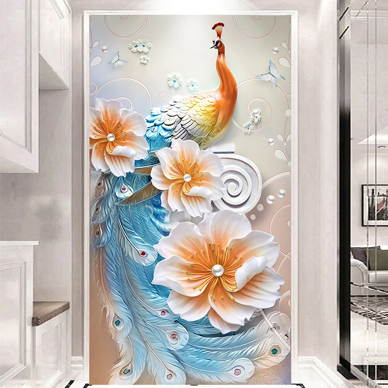 

Customize Any Size Mural 3D Wallpaper Embossed Modern Minimalistic Peacock Entrance Corridor Wall Mural Photo Papel De Parede