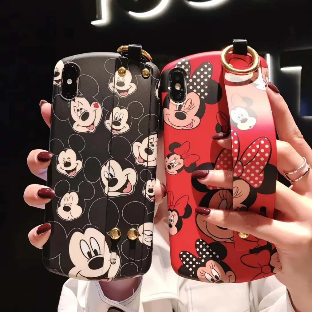 Mickey Minnie Curved for iPhone 6 7 8 Wristband Scrub x xr xsmax Case Back Cover |