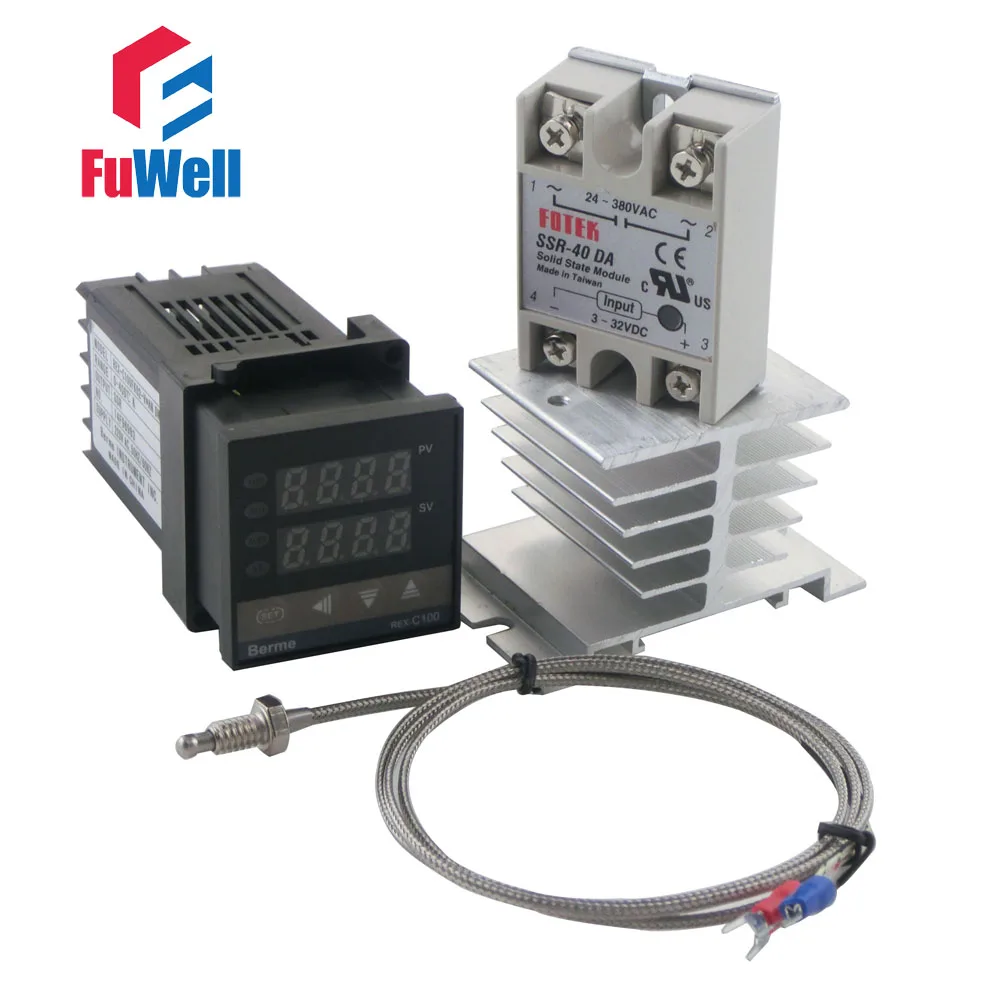 Короткая версия 86x48x48 мм) REX-C100FK02-V* PID регулятор температуры+ твердотельное реле и термопара типа K+ радиатор - Габаритные размеры: 40DA SET