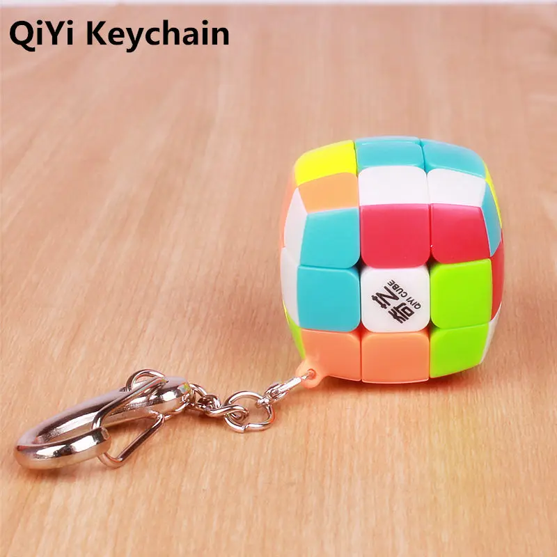 Qiyi-llavero de cubo m&aacute;gico de 3cm, Mini llavero de velocidad 3x3x3, pegatina de cubo m&aacute;gico sin giro, rompecabezas, juguete para regalo, llavero inteligente, decoraci&oacute;n Linda-1