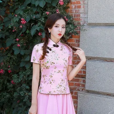 Cherry pink coat Sheng Coco 3XL 4XL вишневые рубашки Cheongsam блузка желтый цветочный принт Элегантные классические женские топы Ципао китайский стиль - Цвет: Cherry pink coat