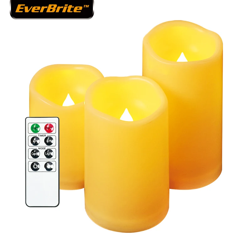 Светодиодный беспламенный свечи EverBrite мерцающие 3 шт. с пультом | Новизна освещения -32955759139
