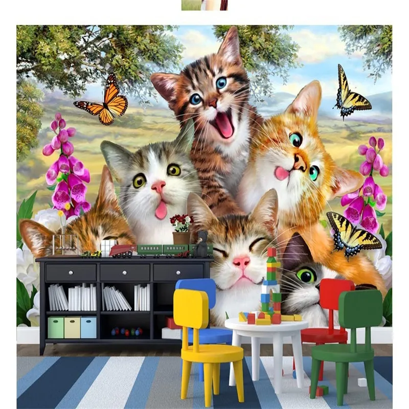 

3D Custom Photo Cartoon Cats Wallpapers Naturals Landscape Murals Kids Walls Papers for Living Room Home Decor Flowers Painting