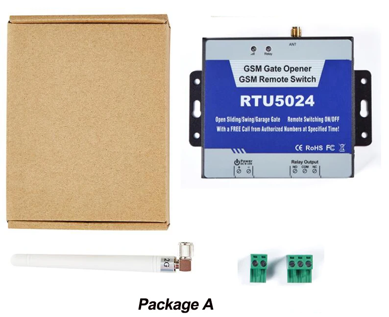 Package A 4G GSM Открыватель ворот SMS Пульт дистанционного управления реле переключатель для распашных ворот гаража открывания двери переключатель по бесплатному телефонному звонку RTU5024 - Цвет: Package A