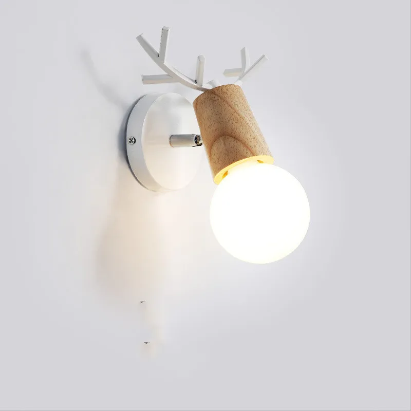 

Nordic Simple Fashion LED Wall Light Bedside Lamp Creative Wooden Antler Wrought Iron Lighting Lamps for Corridor Stairs Aisle