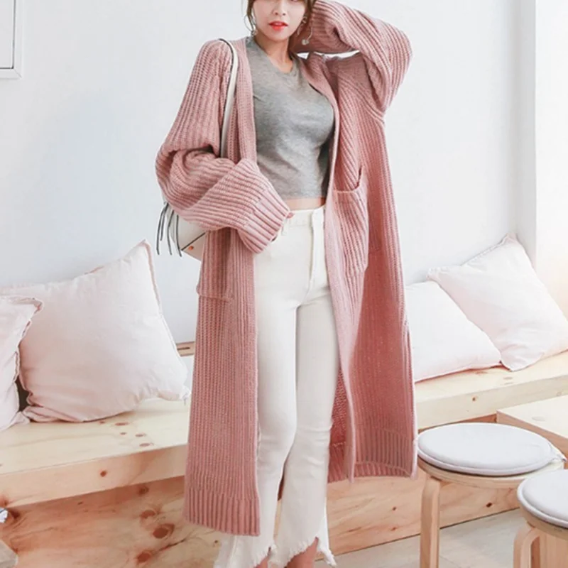 Korean Fashion Women Sweater Cardigan Autumn Winter Long Sweaters Coats Woman Solid 2019 |
