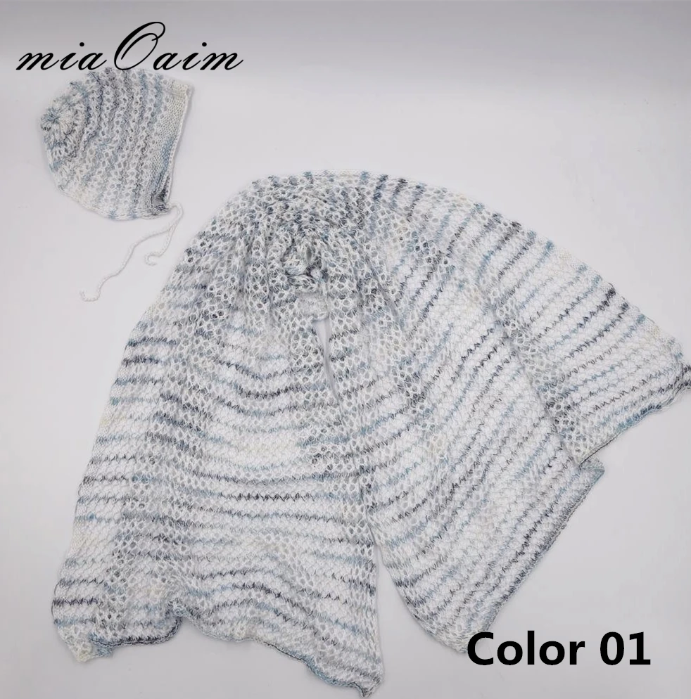 

3colors/Lot Wrap and Hat Full Set Newborn Photo Prop Stretchy Knit Wrap Infant Knitted Baby Hat Swaddle Wrap Photography Blanket
