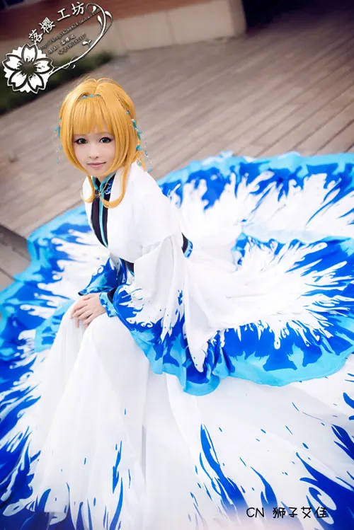 

Tsubasa: Reservoir Chronicle Illustration Blue Fire Version Sakura Cosplay Costume Halloween Luxury Dress Custom-made