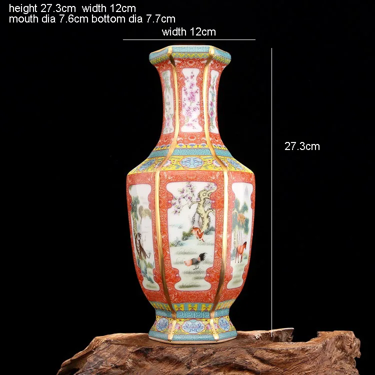 Qing Yong Zheng Эмаль Золотой Китайский Зодиак шестиугольная ваза античный фарфор