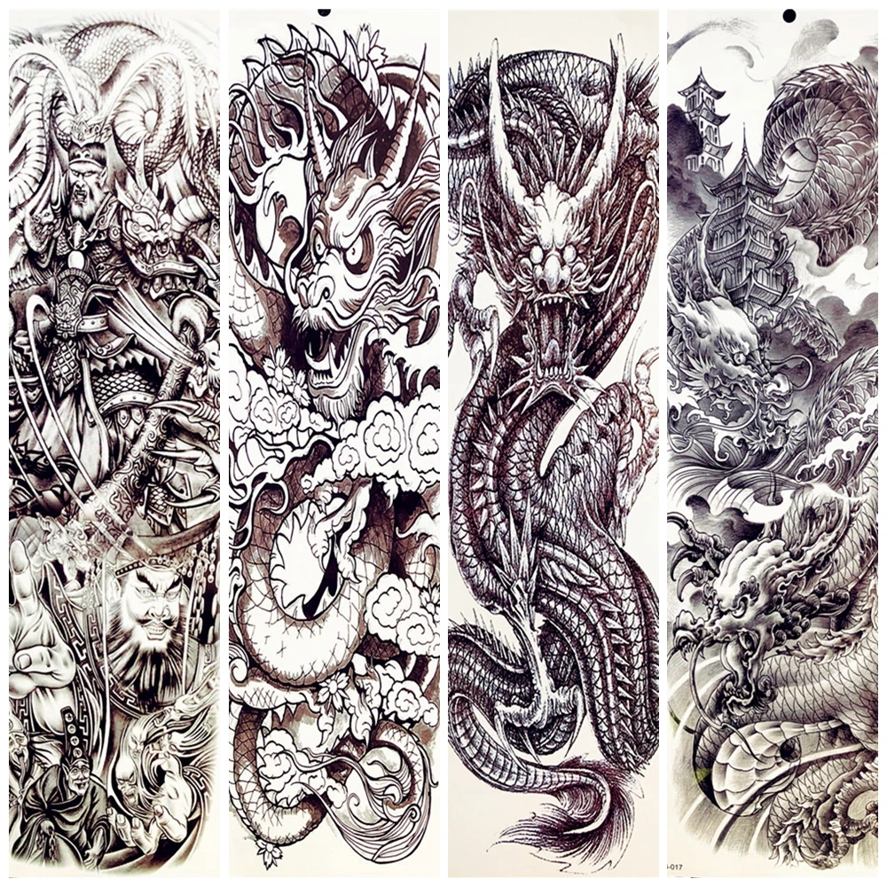 

23 Summer Style 48x17CM Big Black Dragon Totem Temporary Tattoo Stickers Women Men Fake Flash Water Trasfer Tattoo Body Paste