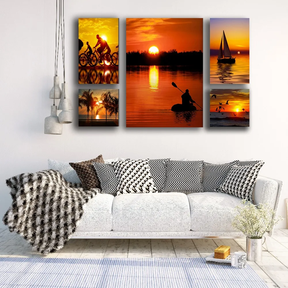 Фото 5 шт. в 1 современный sunset beach тропический лодка морской стены картину Холст 5 шт. в 1 современный sunset beach тропический лодка морской стены картину Холст