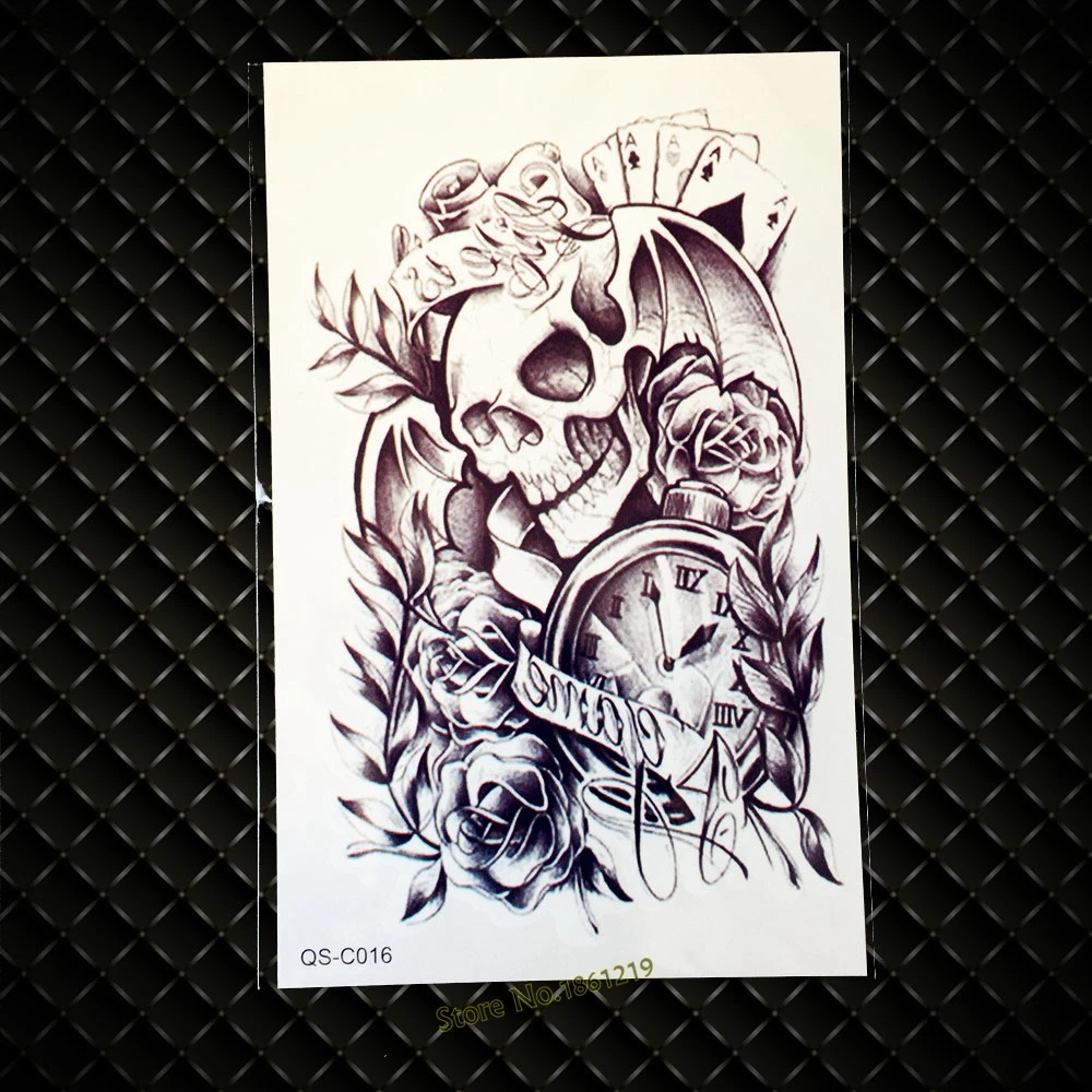 1 шт. модные временные тату наклейки для боди арта рукав череп дизайн покера