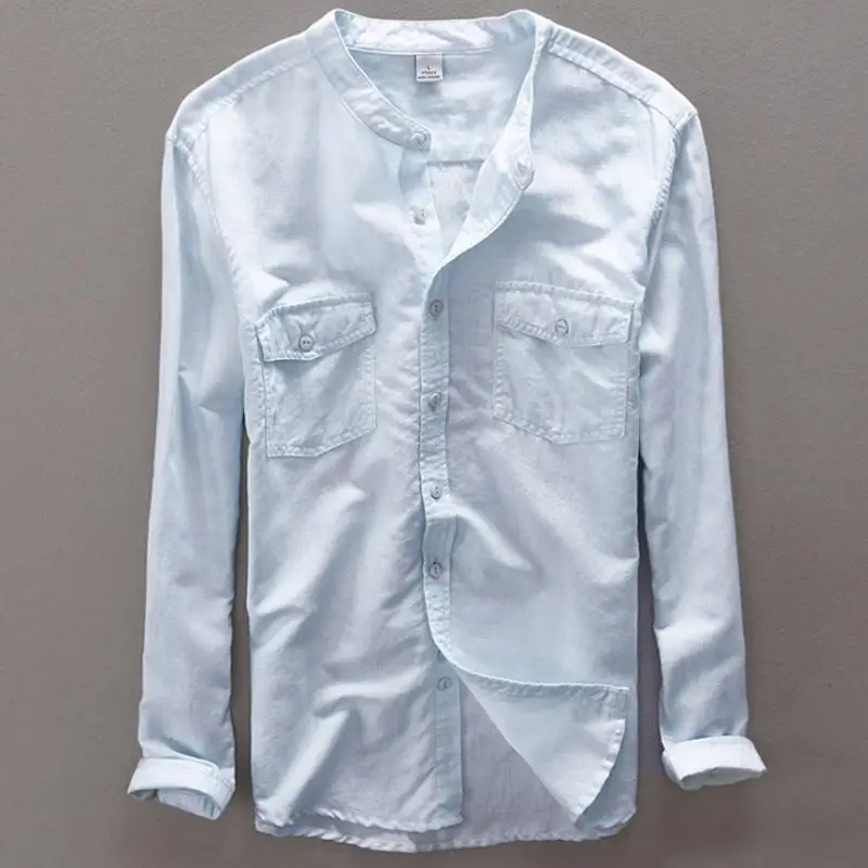Good quality 2018 Mens Long Sleeve Solid Dress Shirt with Pocket Male Casual stand-collar Tops Button Down Shirts | Мужская одежда