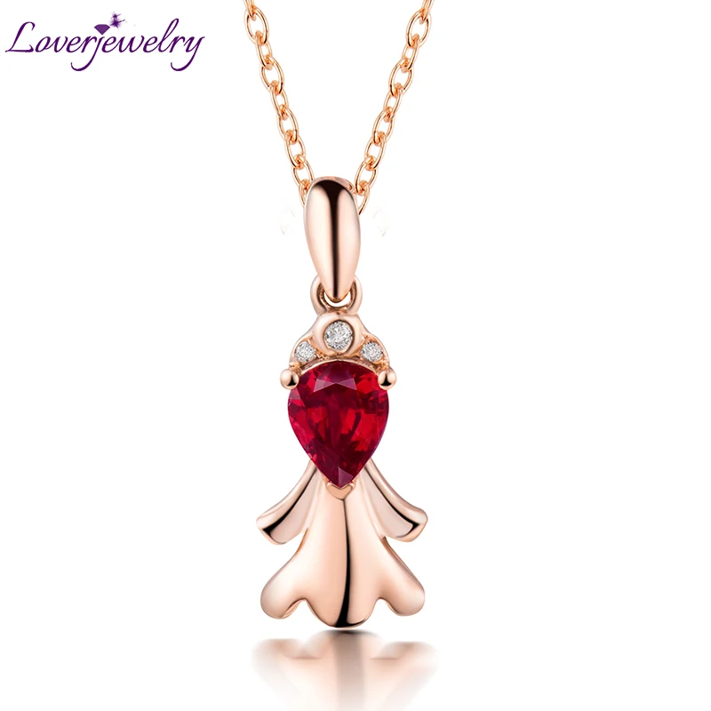 Loverjewlery Solid розовое золото 18 карат натуральный алмаз рубин кулон Дева для девочки