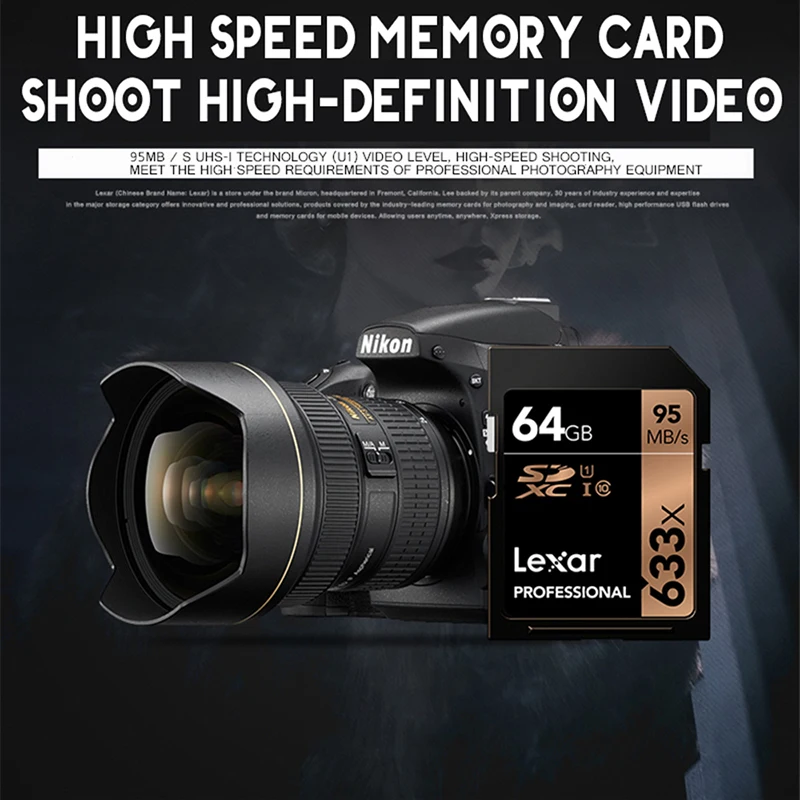 Профессиональная карта памяти Lexar 633X SDHC 16 ГБ 32 SD SDXC 64 Гб 128 256 512 4K флэш стандарта 10