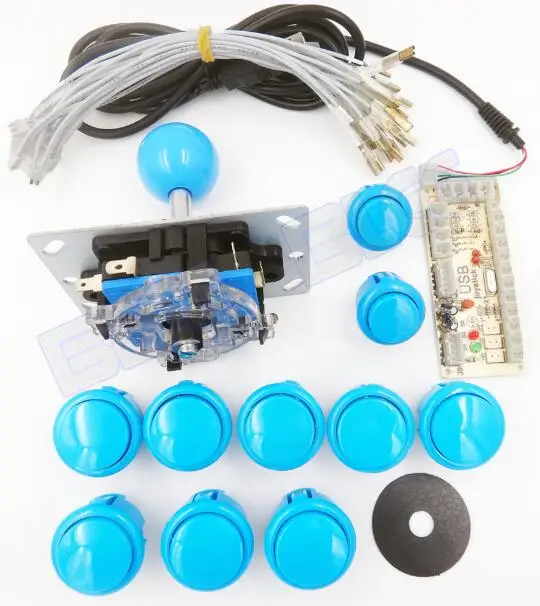 Синий Аркадный джойстик DIY Kit Нулевая задержка игра USB энкодер джойстик для ПК Компьютерная игра+ 8 аркадная кнопка для Mame Jamma+ жгут проводов - Цвет: Синий