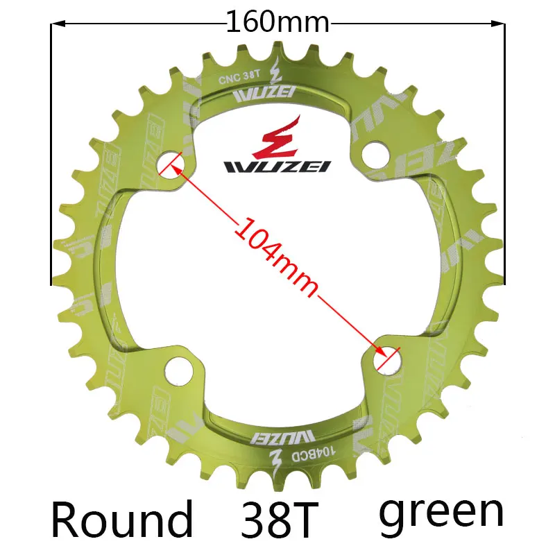 GREEN 38T ROUND WUZEI односкоростная система узкая широкая цепь 104 BCD круглая 32T 34T 36T 38T для MTB 11s 10s 9s 1*11 коленчатая цепь кольцо - Цвет: GREEN 38T ROUND