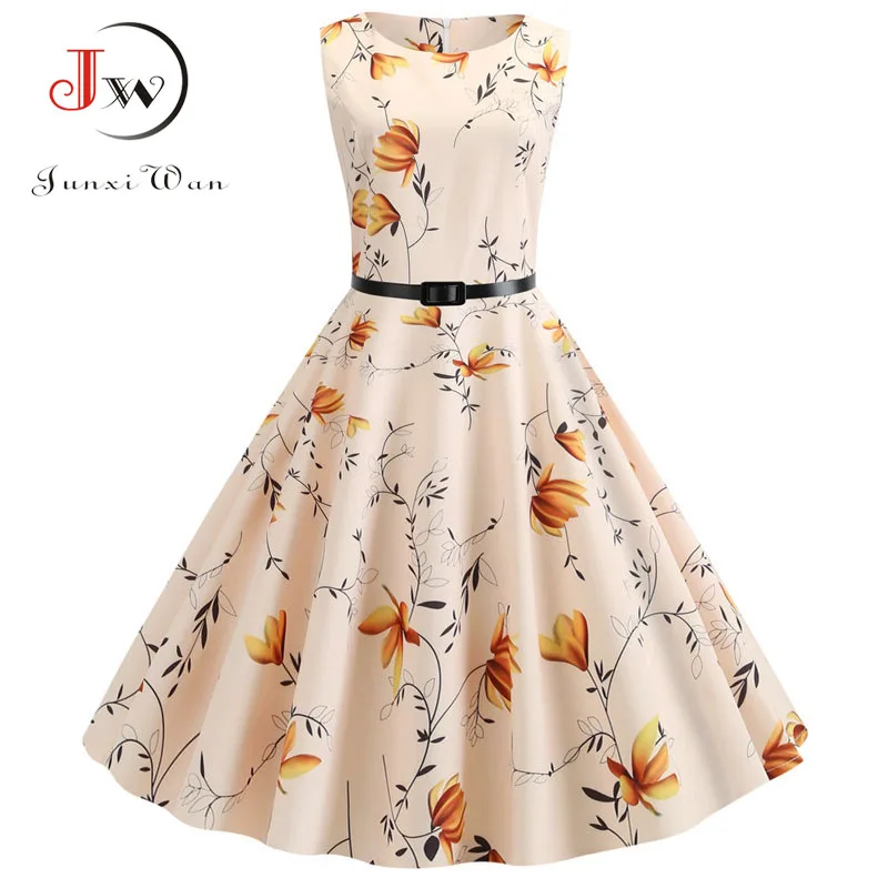 006 Vestidos, женские летние платья, без рукавов, круглый вырез, цветочный принт, винтажное платье, элегантная булавка, вечернее платье рокабилли, женское платье - Цвет: 006
