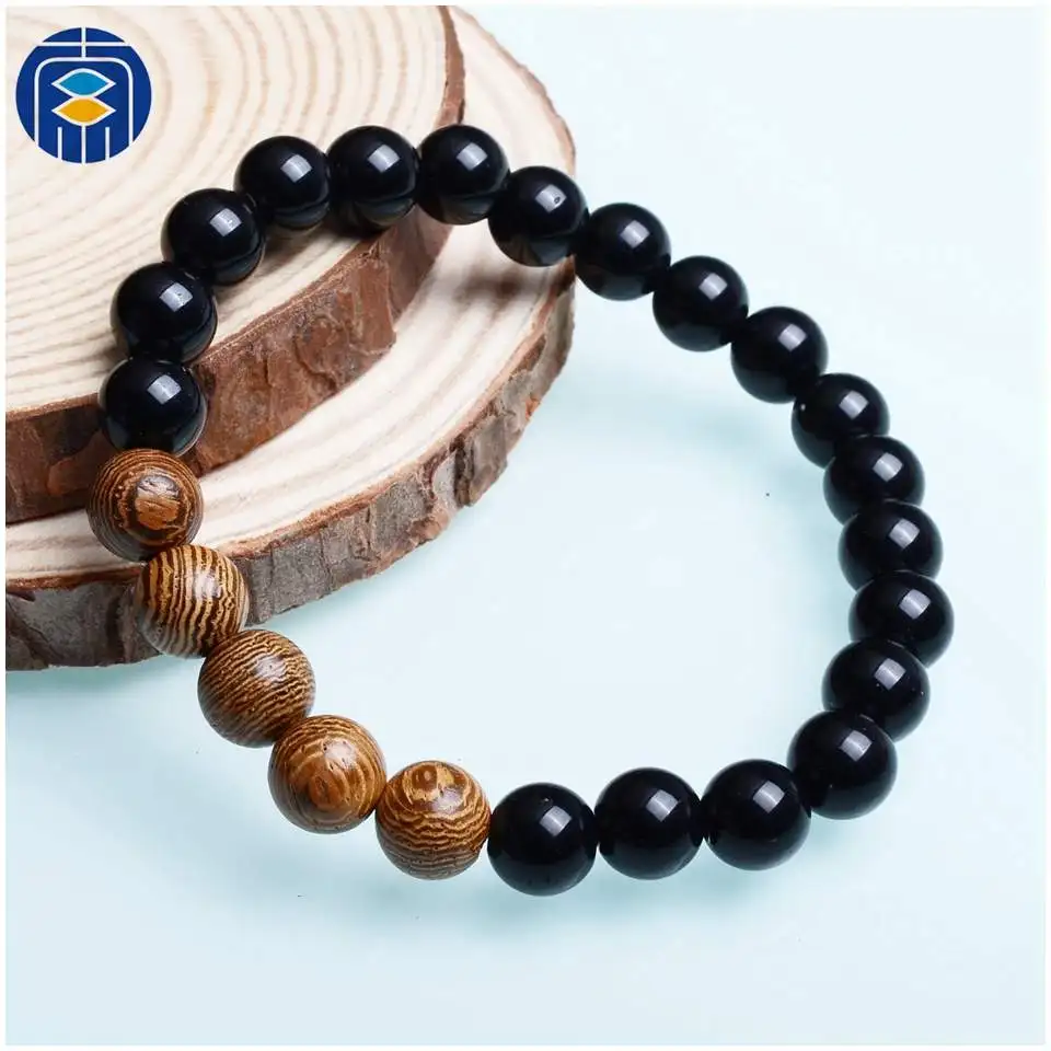 JuleeCrystal Men браслет из деревянных бусин 6mm 8mm Black Matte браслеты с бусинами ручной