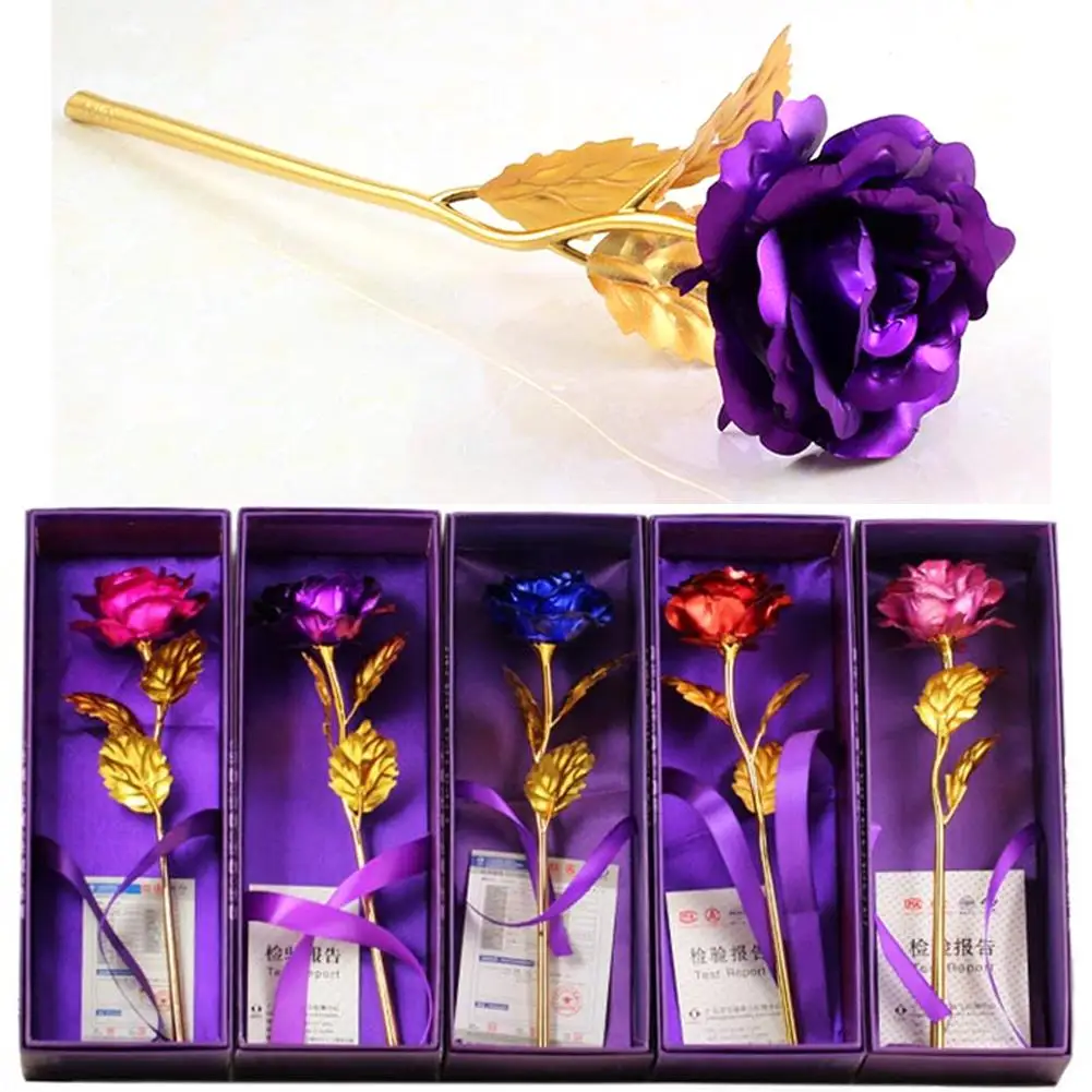 

24K Gold Foil Plated Rose Wedding Decoration Flower Colorfully Valentine's Day Gift Artificial Flower With Love Holder Gift Box