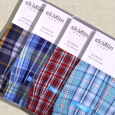 Высокое качество! Бренд ekMlin, 4 пары в упаковке, мужские шорты-боксеры, тканый хлопок,, в клетку, 50 s, чёсаная пряжа, мужские трусы, свободные, дышащие - Цвет: 20
