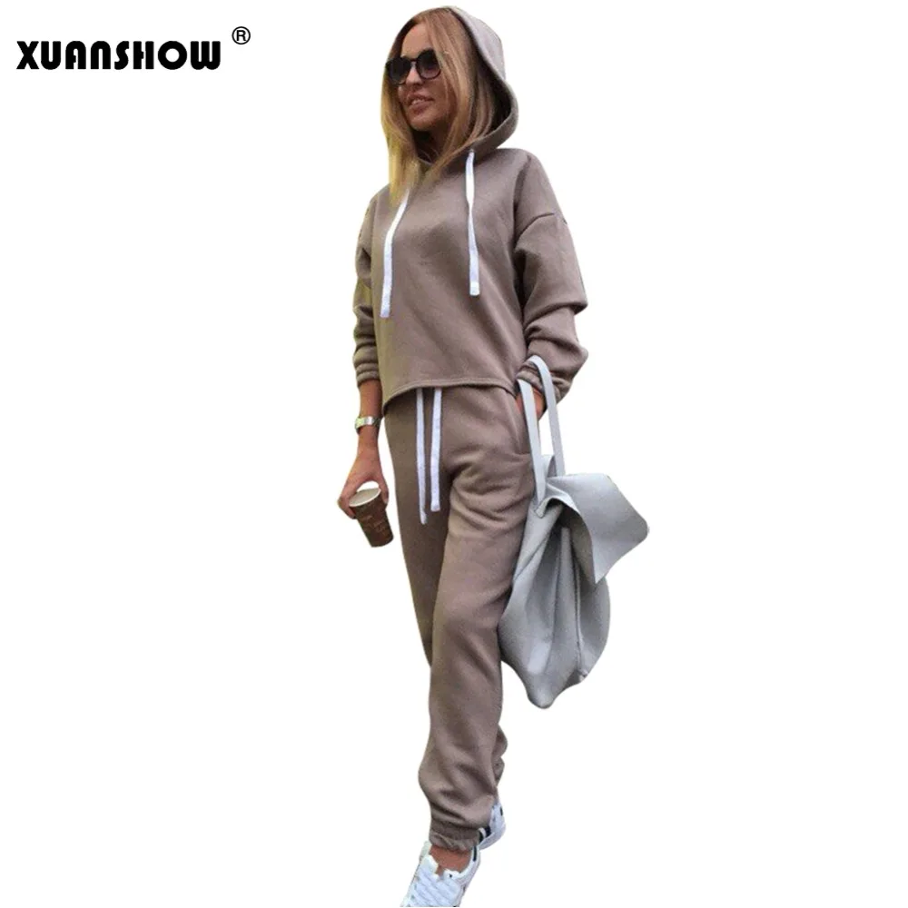 Женский спортивный костюм XUANSHOW асимметричная Толстовка + длинные штаны комплект