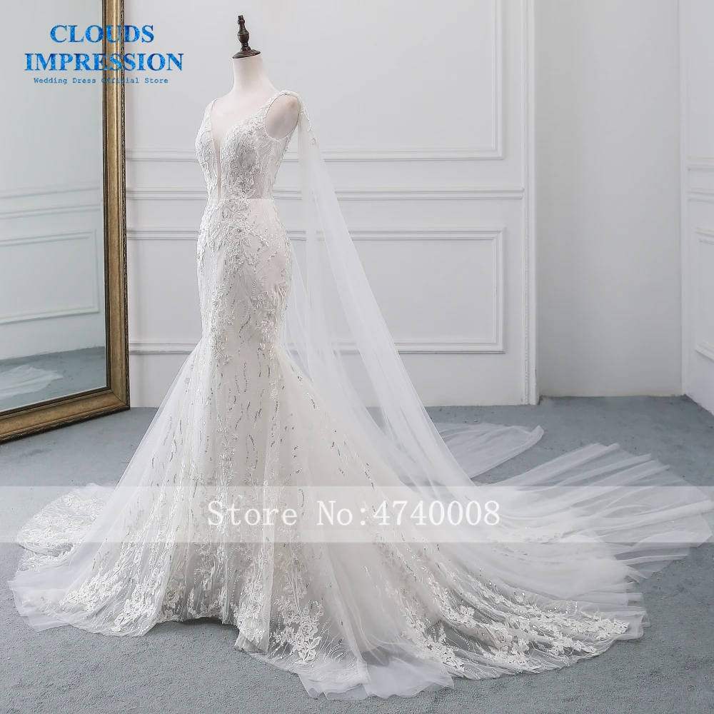 Сексуальное свадебное платье русалки с глубоким v-образным вырезом и открытой спиной со съемным шлейфом, свадебные платья с бисером Vestige De Noiva