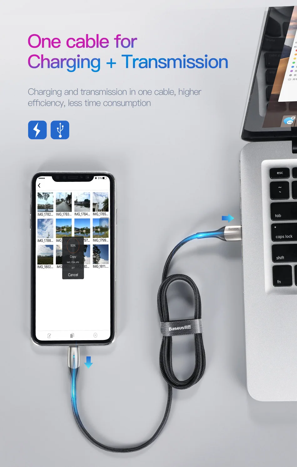 Baseus 2.4A Освещение USB кабель для iPhone Xs Max Xr X S 8 7 6 5S iPad кабель передачи данных для быстрой зарядки зарядное устройство шнур Кабели для мобильных телефонов