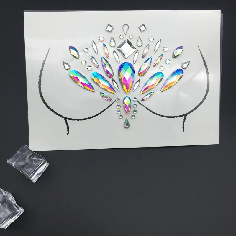 Кофе Pulaqi Кристалл грудь лицо 3D наклейки Bling DIY вечерние самоклеящиеся стразы для глаз грудь ювелирные аксессуары художественные наклейки F - Цвет: Кофе
