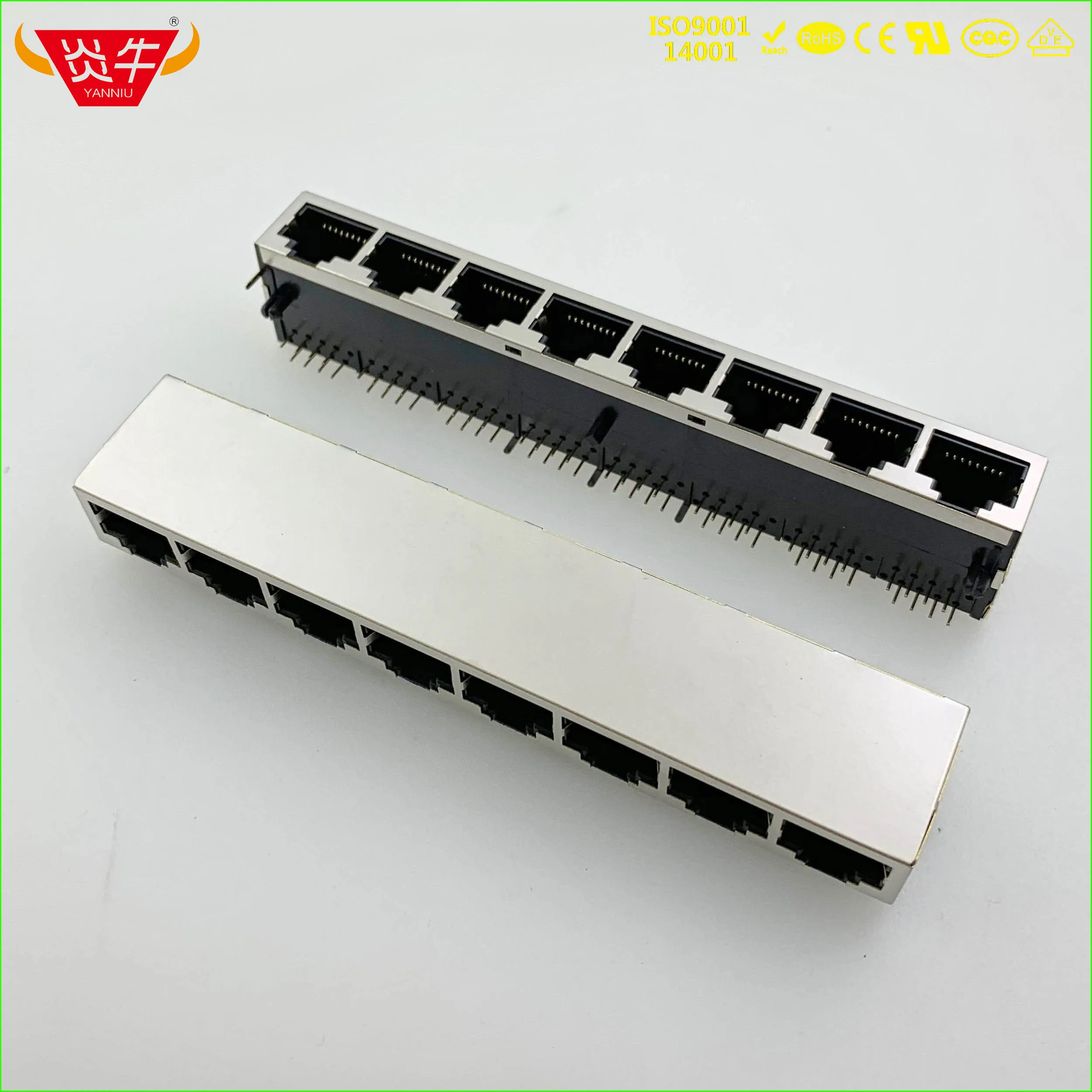 Прямоугольная сетевая розетка RJ45 1*8 8P8C однорядная с 8 отверстиями интерфейсом