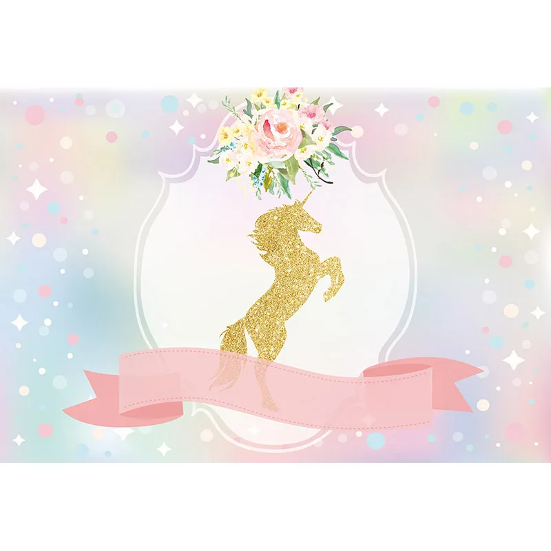 

Photography Backdrop Children Birthday Party Backdrops Baby Shower Background Unicorn Pink Ribbon Personal Customize PA-008