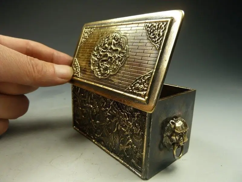 

Elaborate Chinese Collectibles handwork old Copper Dragon Designs jewelry Box