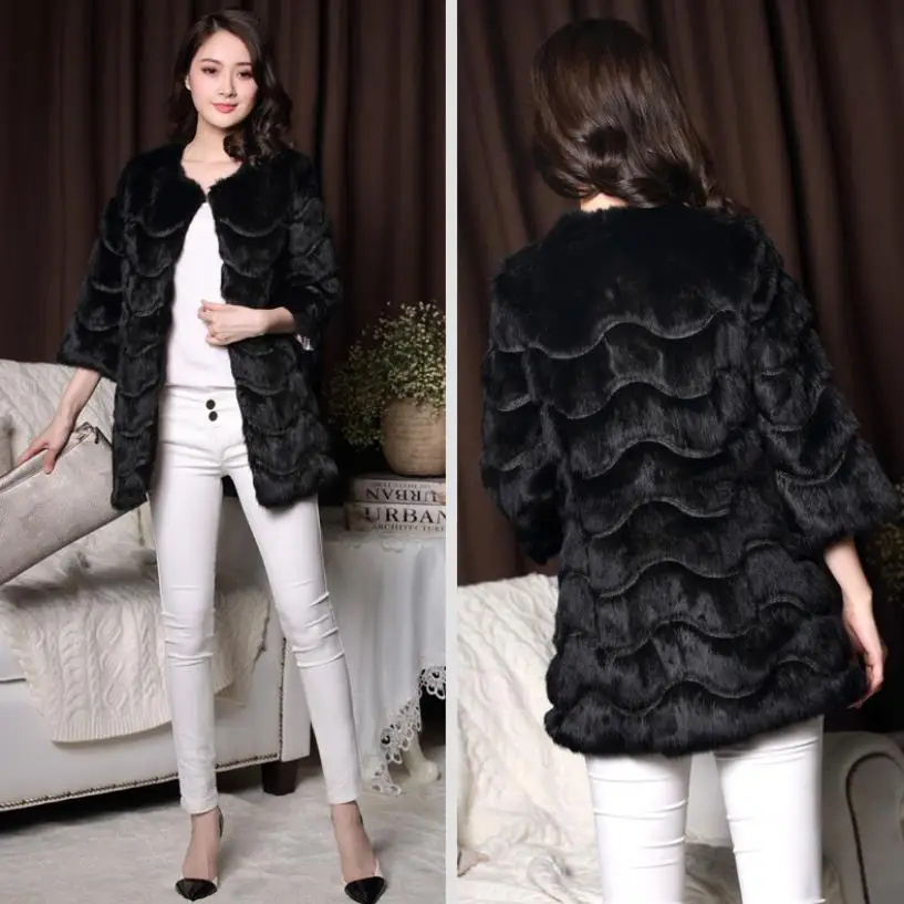 

CHEWIES Women Winter Natural Rex Rabbit Fur Coat Genuine Fur Jacket Pockets O-neck New Arrival Factory Outlet New Store 7.10
