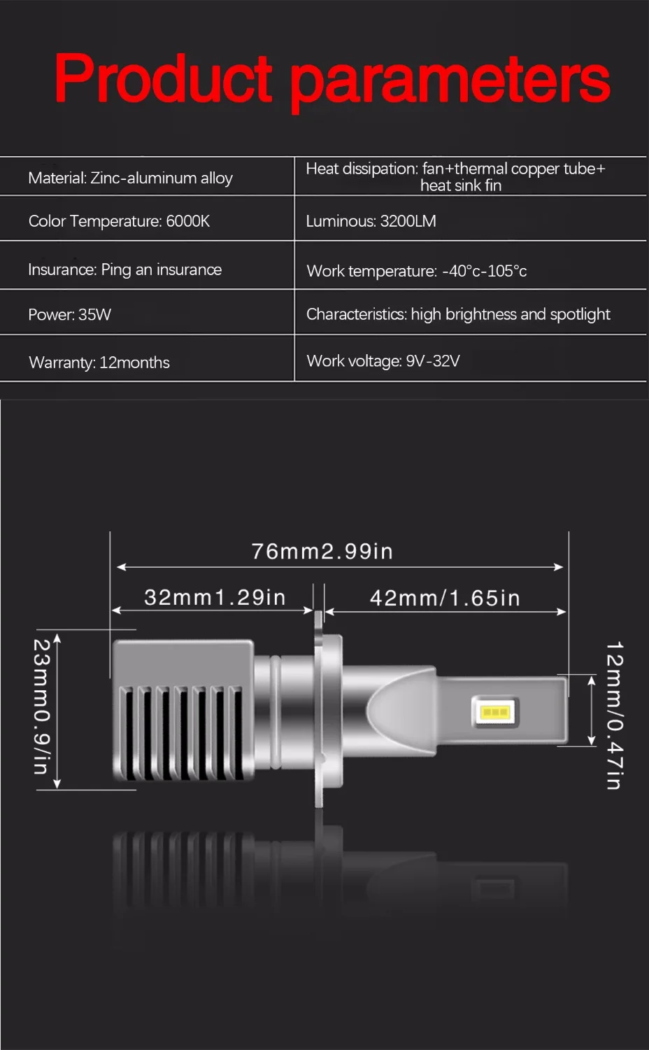 Автомобильная фара H7 LED H4 H1 H11 H3 H13 H27 880 9006 9007 35 Вт 3600LM 6000K 12 В высокая яркость