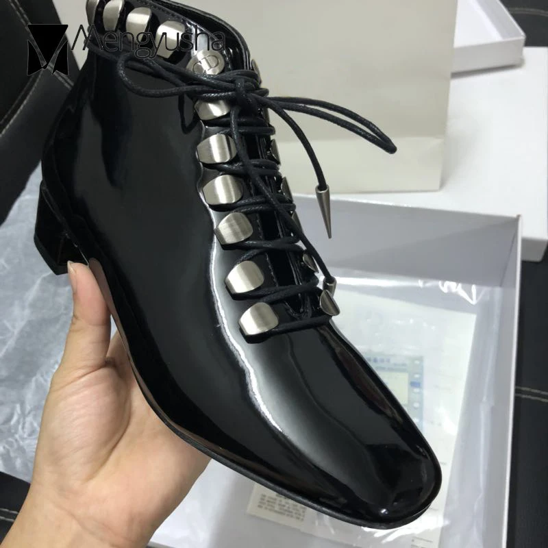 Из лакированной кожи роскошные ботильоны женщин Бренд Дизайн Замша botas