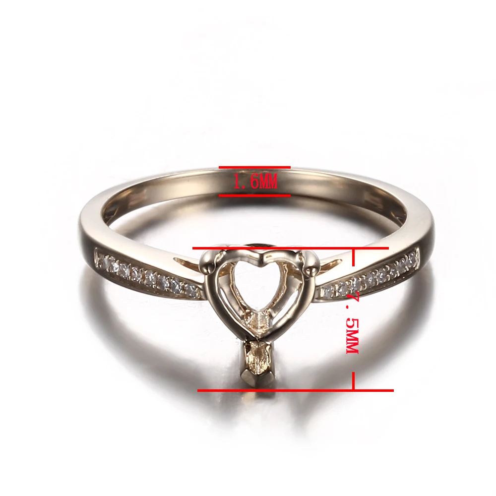 

HELON 5x5-6.5x6.5mm Heart Cut Real 14K (AU585) Yellow Gold Natural Diamond Engagement Wedding Semi Mount Ring Women Fine Jewelry