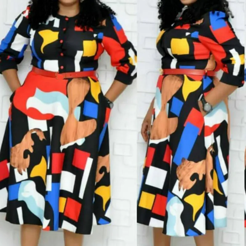 Женская одежда с рисунком A Line винтажные качели Африка мода о образный вырез